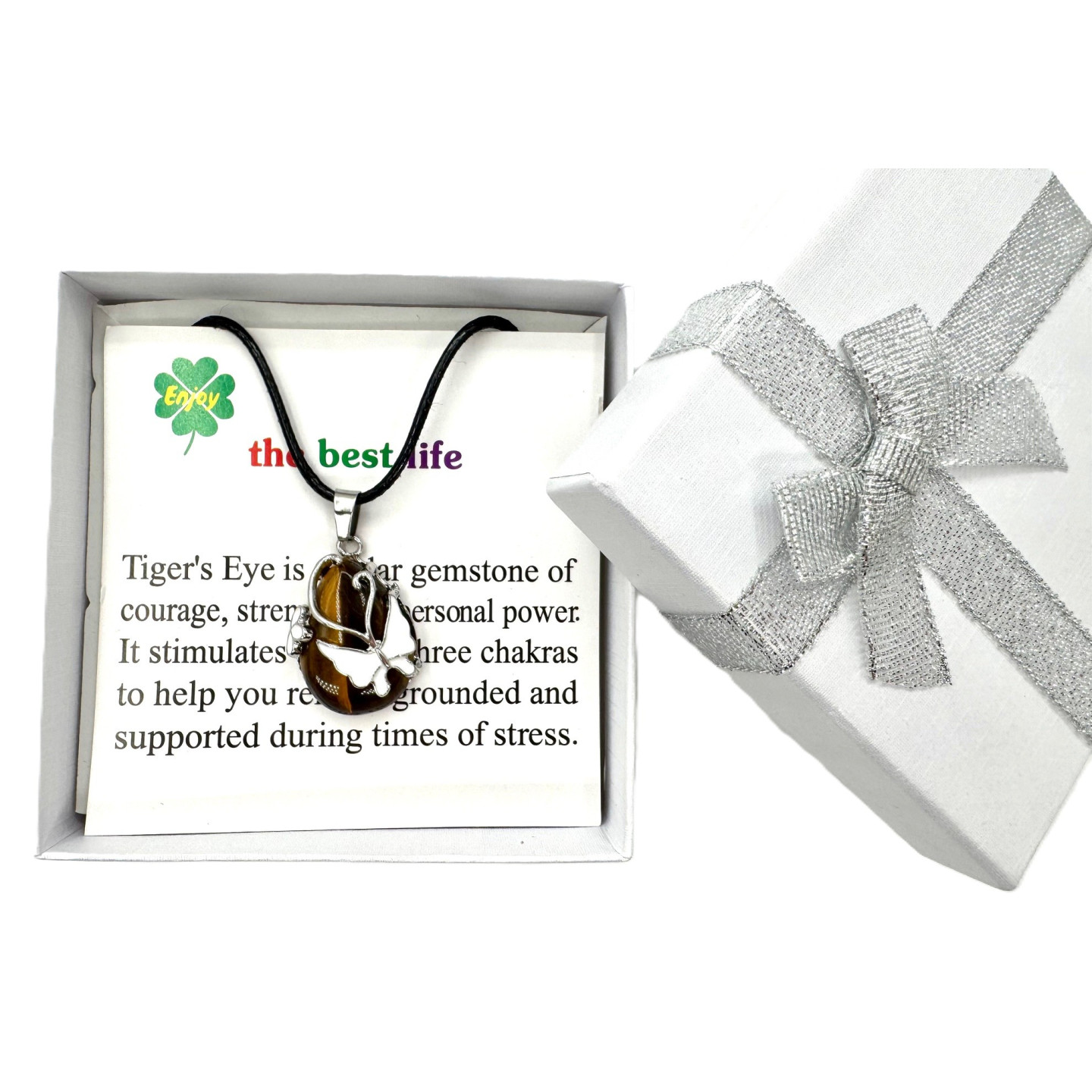 Butterfly Gemstone Pendant Necklace - Tiger Eye