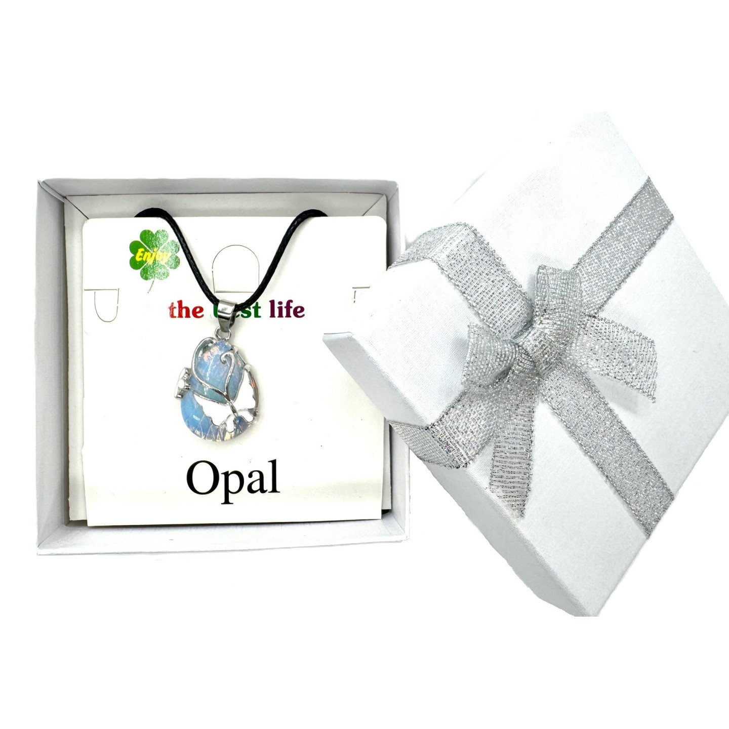 Butterfly Gemstone Pendant Necklace - Opal