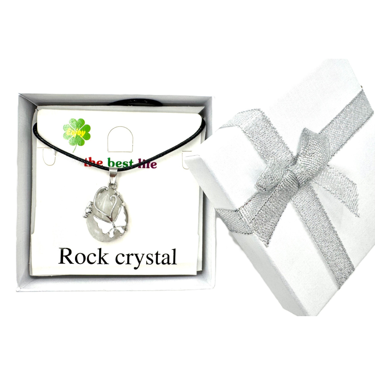 Butterfly Gemstone Pendant Necklace - Rock Crystal