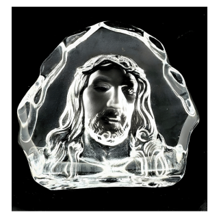 Flat Crystal Glass Jesus Head – 11 cm
