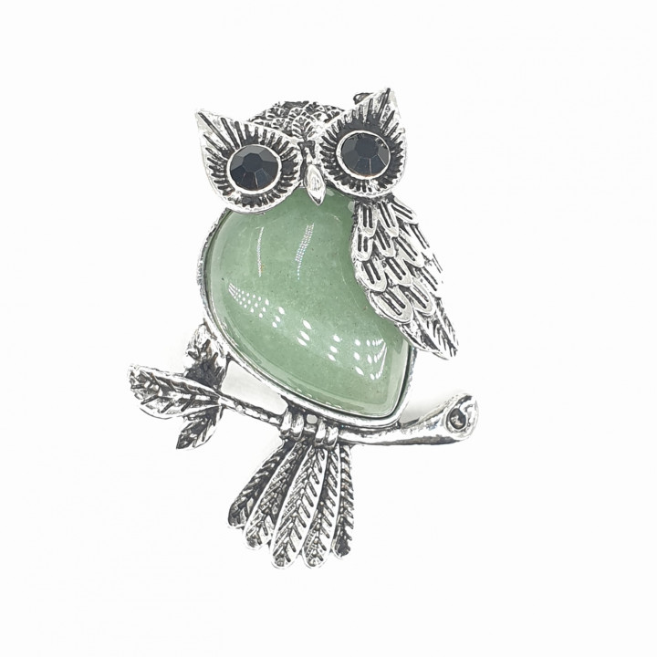 Aventurine Owl Pendant with Gemstone Eyes