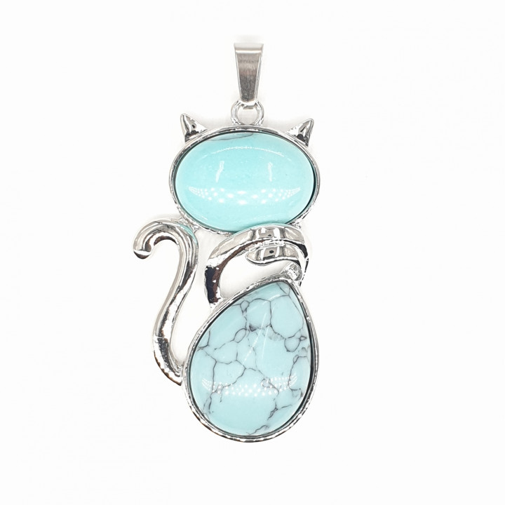 Turquoise Gemstone Cat Pendant