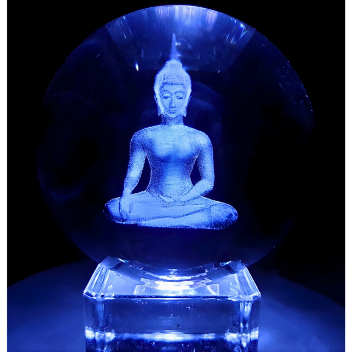 Crystal Laser Ball Thai Buddha 8cm