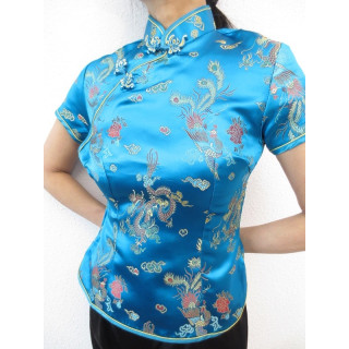 Shanghai blouse dragon/phoenix turquoise