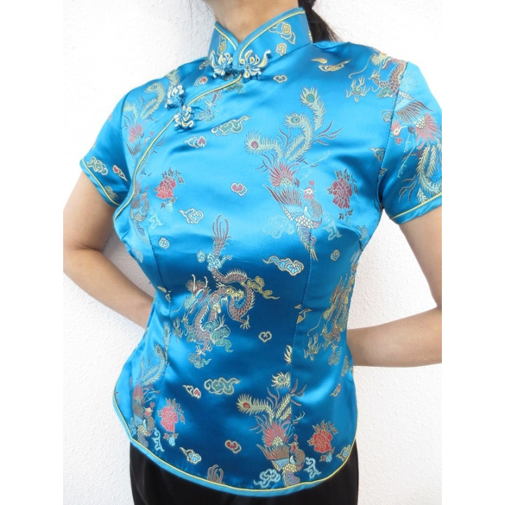 Shanghai blouse dragon/phoenix turquoise