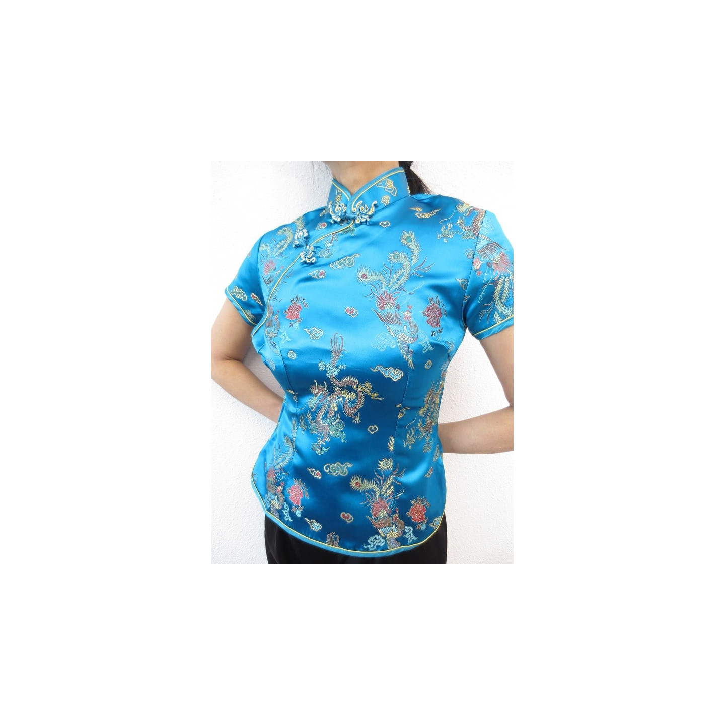 Shanghai blouse dragon/phoenix turquoise