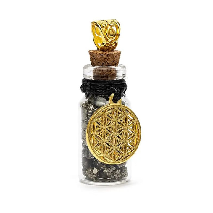 Fiole cadeau avec pyrite et fleur de vie | Pieralune