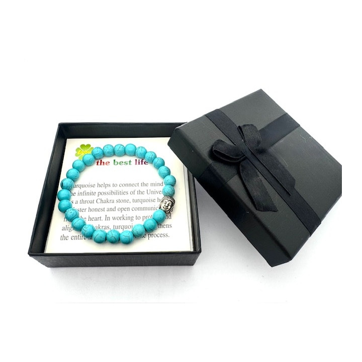 8mm Buddha Turquoise Gemstone Bracelet – Gift Box Included