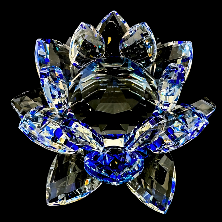 Crystal Lotus Flower Ornament Blue 14 cm (large)
