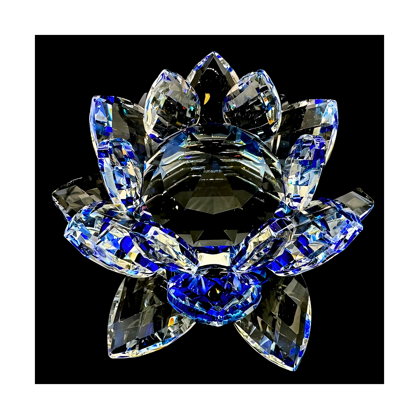 Crystal Lotus Flower Ornament Blue 10 cm (small)