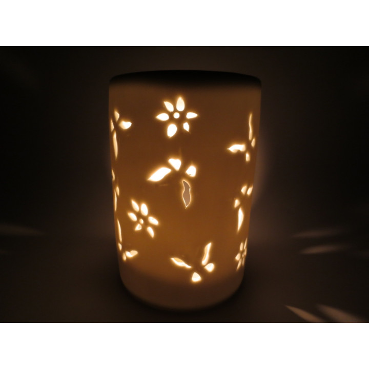 Ceramic Flower & Butterfly Oil Burner White