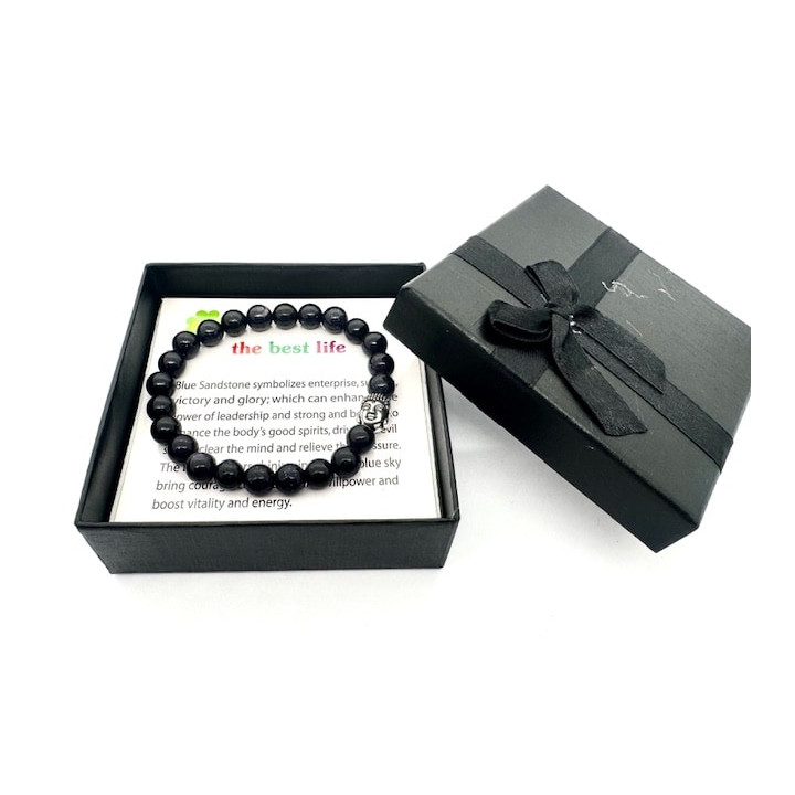 8mm Buddha Blue Sandstone Gemstone Bracelet – Gift Box Included