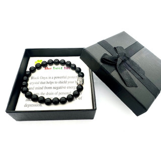 8mm Buddha Black Onyx Gemstone Bracelet – Gift Box Included