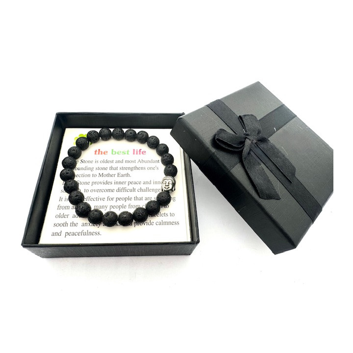 8mm Buddha Lava Stone Gemstone Bracelet – Gift Box Included