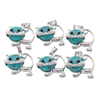 Turquoise Cat Gemstone Pendants (Set of 6 Pieces)