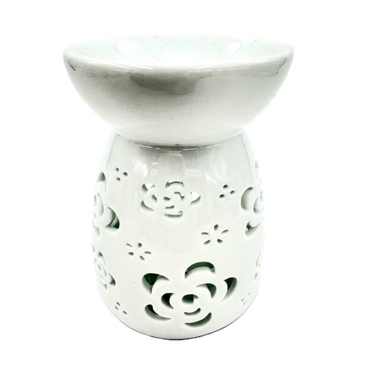 White Oil Burner with Rose Flowers 11.2 cm