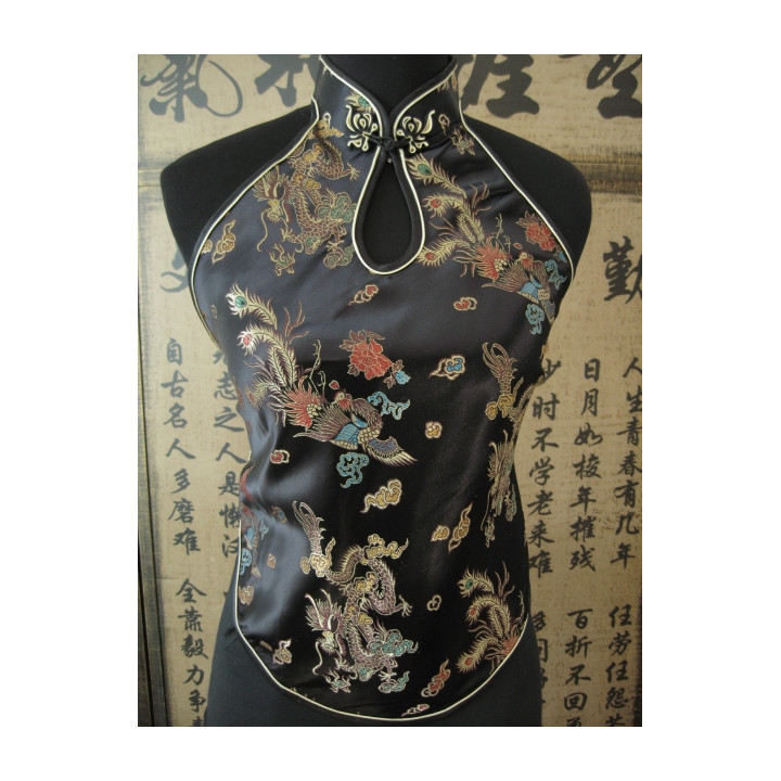 Chinese top with hole and dragon (black)