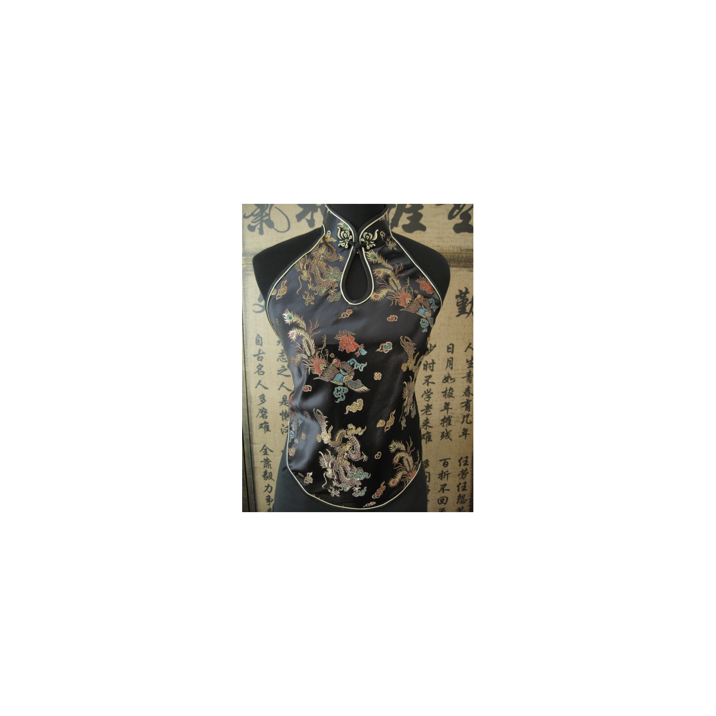 Chinese top with hole and dragon (black)