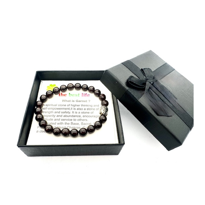 8mm Buddha Garnet Gemstone Bracelet – Gift Box Included