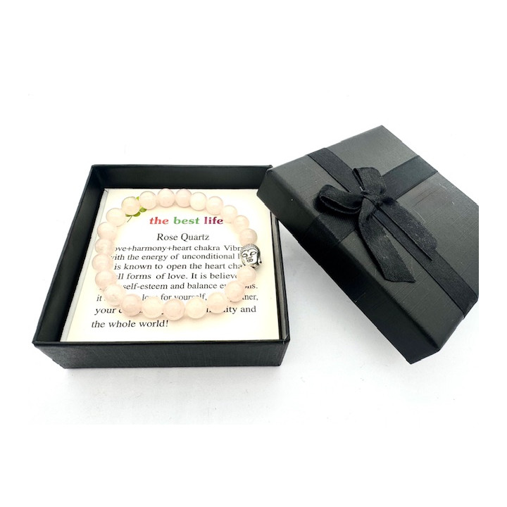 8mm Buddha Rose Quartz Gemstone Bracelet – Gift Box Included