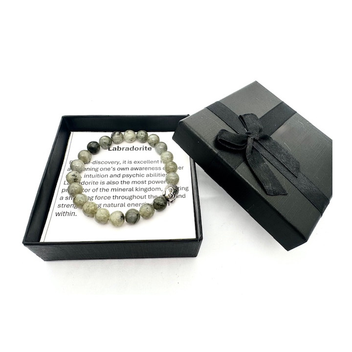 8mm Buddha Labradorite Gemstone Bracelet – Gift Box Included
