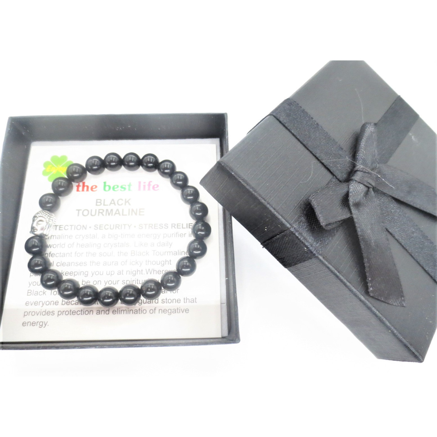8mm Buddha Black Tourmaline Gemstone Bracelet – Gift Box Included