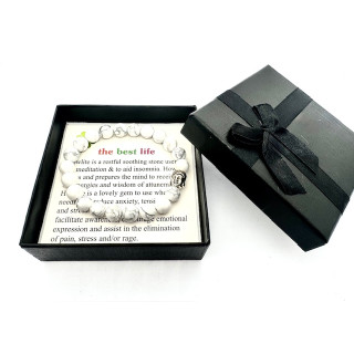 8mm Buddha White Howlite Gemstone Bracelet – Gift Box Included