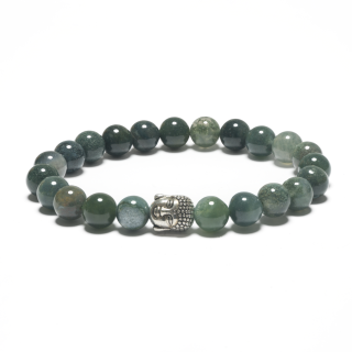 8mm Buddha Bracelet without Box - Moss Agate