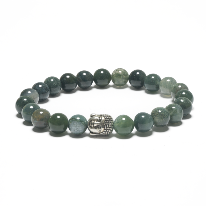 8mm Buddha Bracelet without Box - Moss Agate