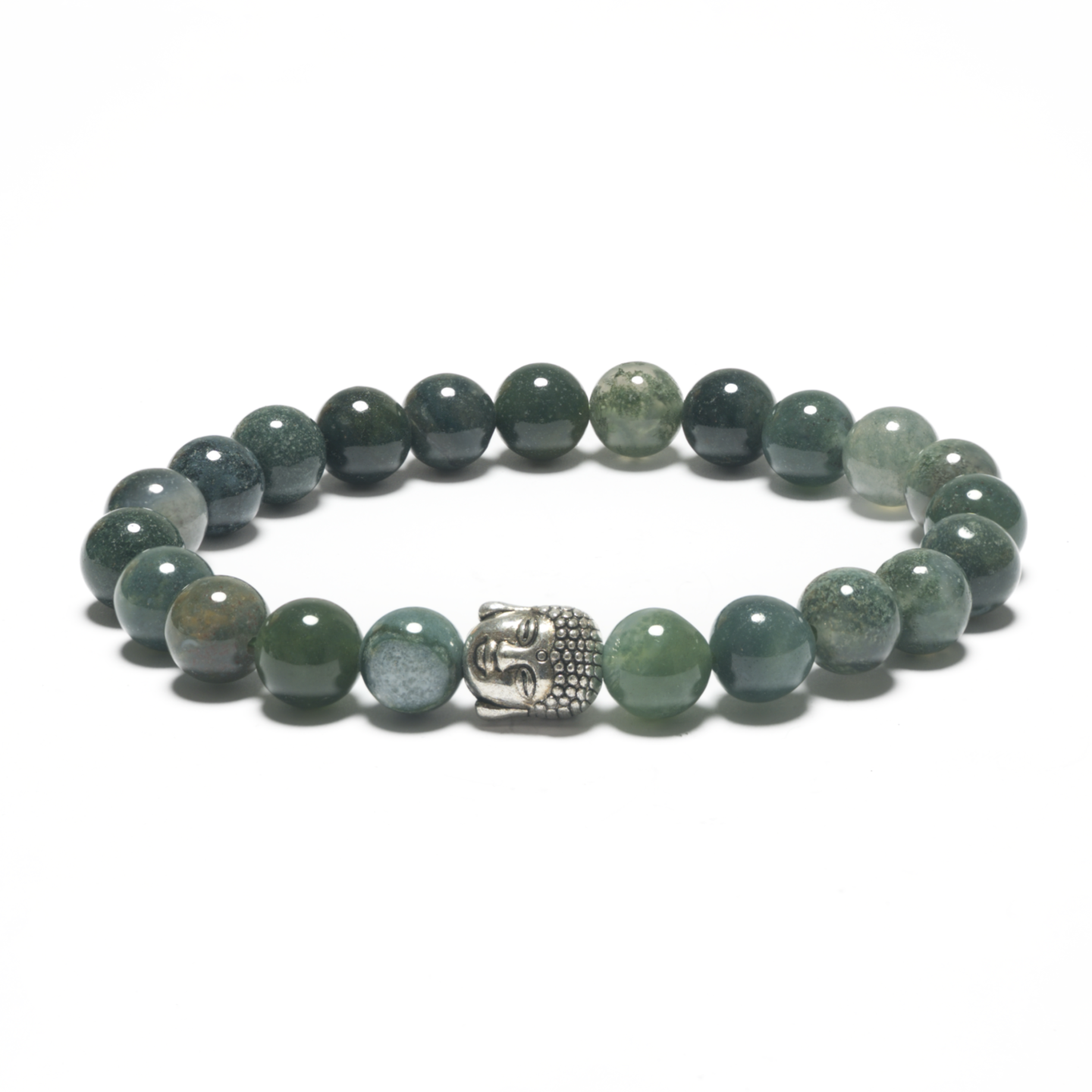 8mm Buddha Bracelet without Box - Moss Agate