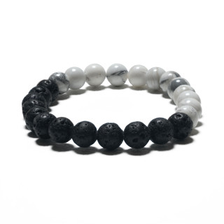 8mm Yin Yang Bracelet without Gift Box - Howlite and Lava Stone