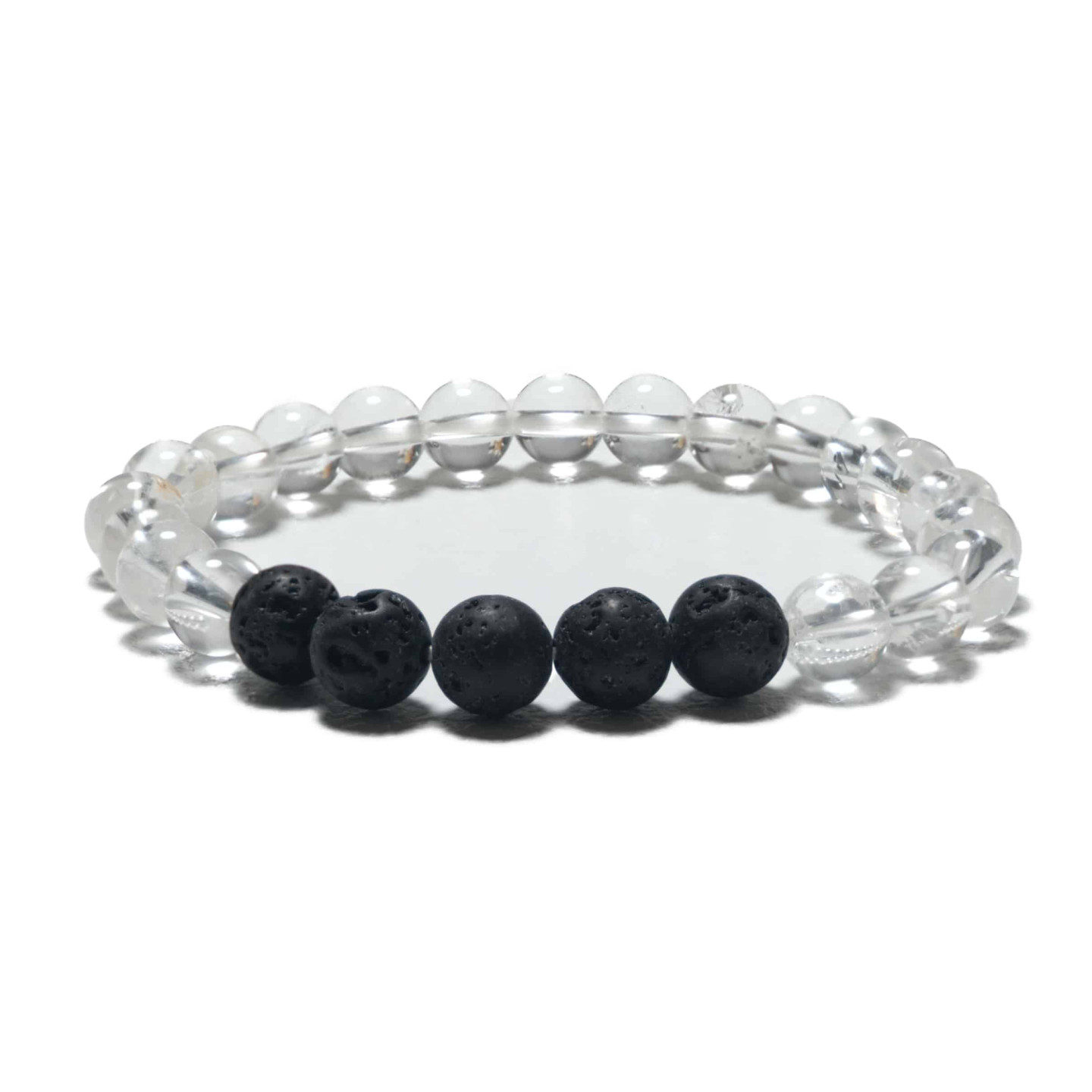 8mm Bracelet without Gift Box - Rock Crystal and Lava Stone