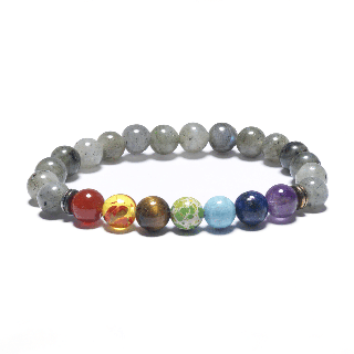 8mm 7 Chakra Bracelet without Box - Labradorite