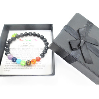 8mm 7-Chakra Black Tourmaline Gemstone Bracelet – Gift Box Included