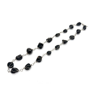 Polished Gemstone Necklace Wire Wrapped - Onyx