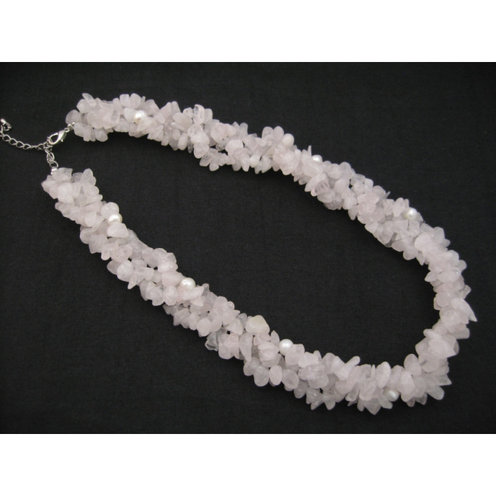 Wholesale Clustered Rose Quartz Chipstone Necklace with Pearls
