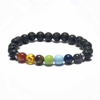 8mm 7 Chakra Bracelet without Box - Lava Stone