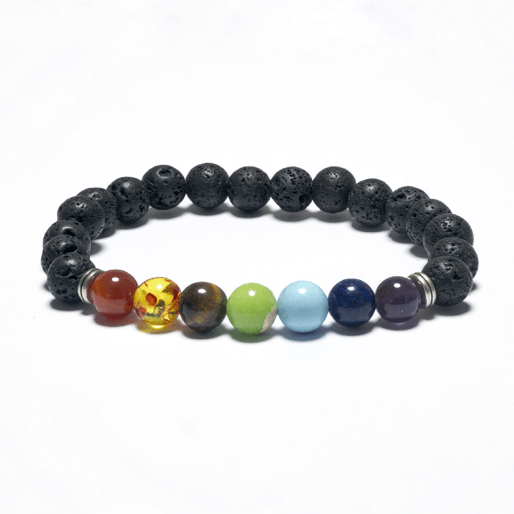 8mm 7 Chakra Bracelet without Box - Lava Stone