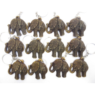 Polystone elephant keychain set of 12 brown