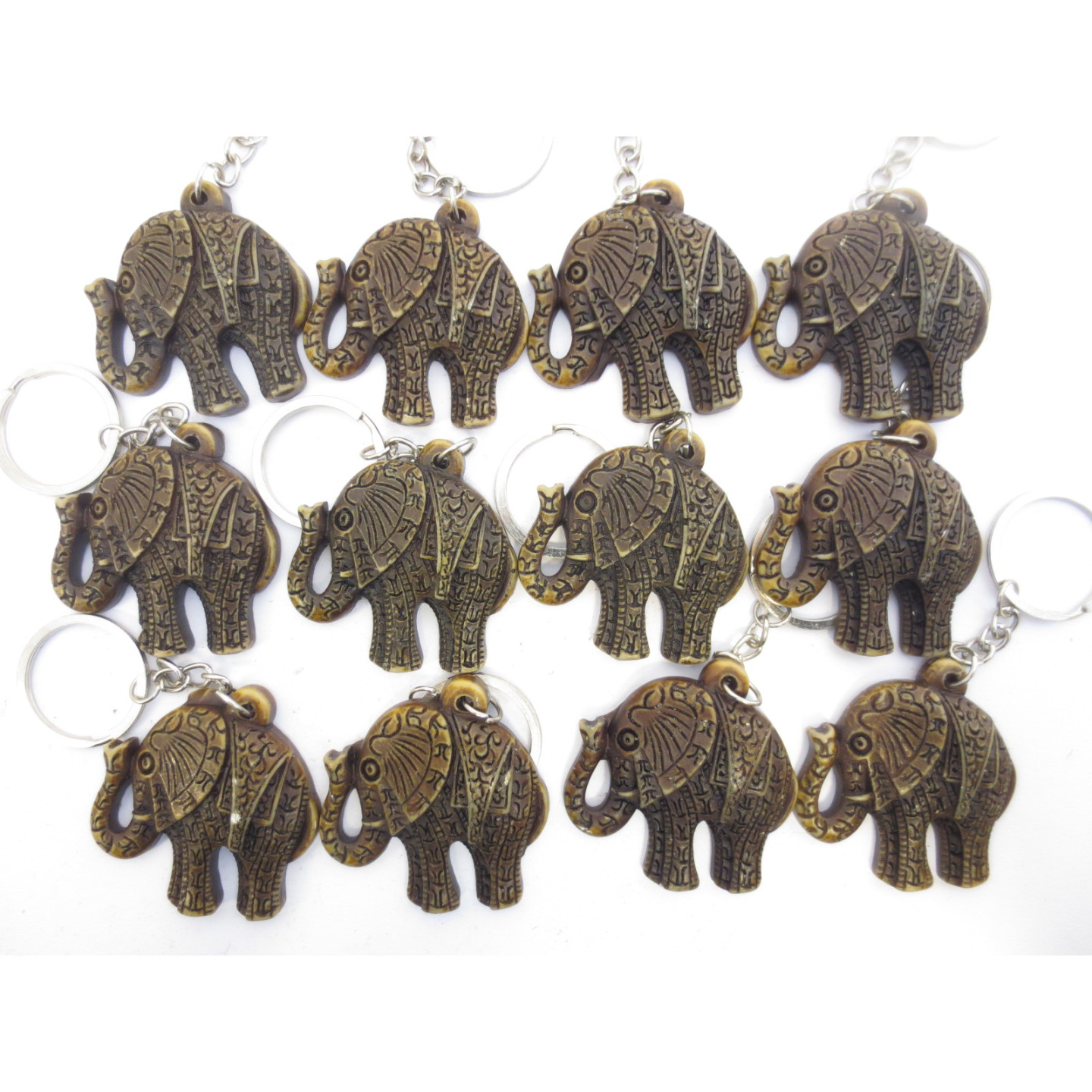 Polystone elephant keychain set of 12 brown