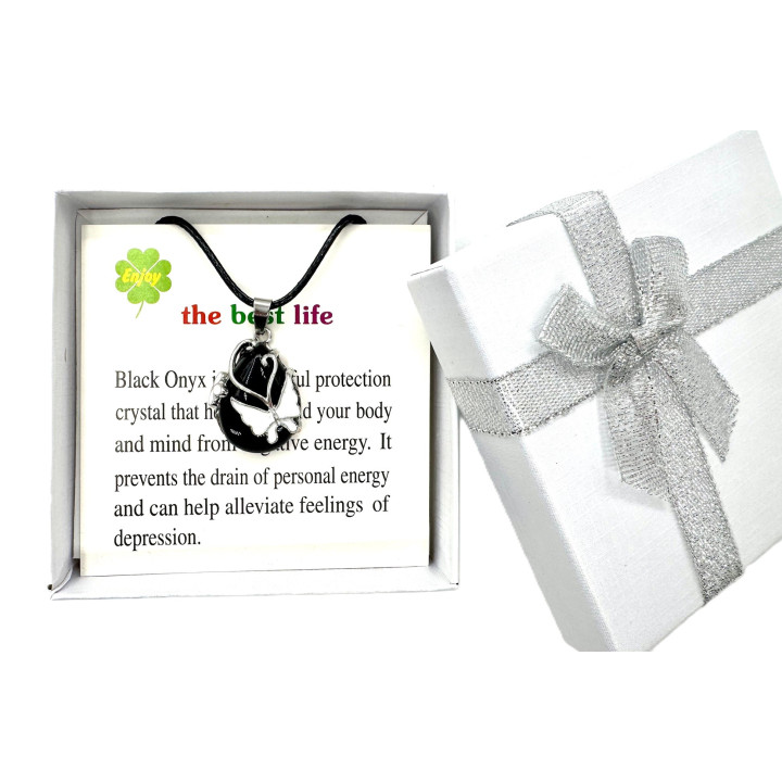 Butterfly Gemstone Pendant Necklace - Onyx