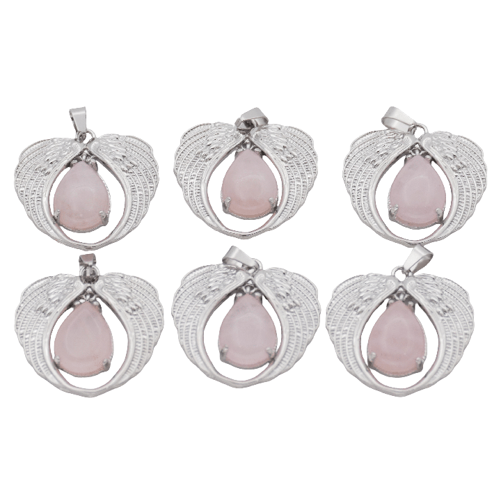 Angel Wing Rose Quartz Pendant (Set of 6 Pieces)