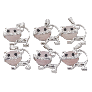 Rose Quartz Cat Gemstone Pendants (Set of 6 Pieces)