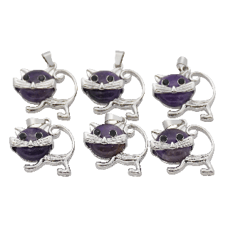 Amethyst Cat Gemstone Pendants (Set of 6 Pieces)