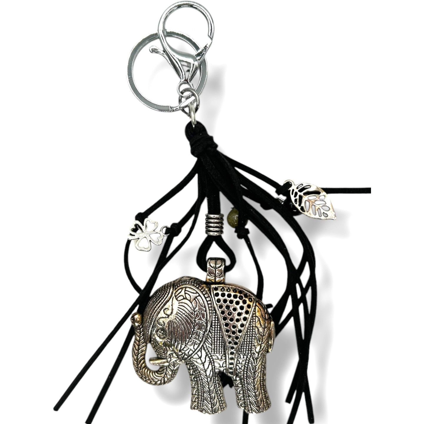 Wholesale Metal Elephant Keychain with Black Tassels