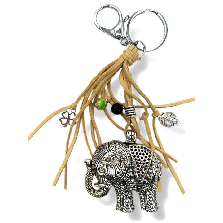Wholesale Metal Elephant Keychain with Light Brown Tassels