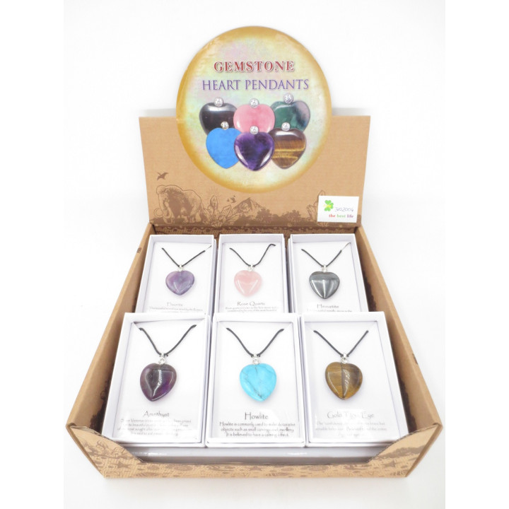 Gemstone Heart Pendants Necklace With Diamond Set of 12 pieces