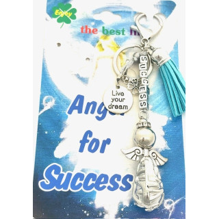 Turquoise "SUCCESS" Angel Keychain with Tassel
