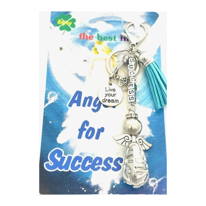Turquoise "SUCCESS" Angel Keychain with Tassel