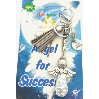 Gray "SUCCESS" Angel Keychain with Tassel